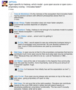 Again specific to Hadoop, which model - pure open source or open core + proprietary overlay - innovates faster?