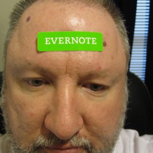 Evernote sticker on a man's forehead