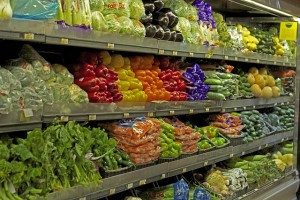 Vegetables on display in a store