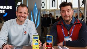 Alt Text Box: Michael Fisher and Jeff Gadway from Clicks talk to theCUBE about their new iPhone product, the Clicks Creator Keyboard.