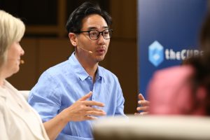 Cliff Kim, vice president of strategy, growth, and analytics at Fender Musical Instruments Corp and Paula Hansen, president and chief revenue officer of Alteryx Inc talking to theCUBE about Fender Analytics at Alteryx Inspire 2024