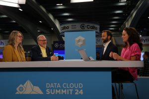 Jayne Strickland, co-founder and CCO of SignalFlareAI, Mike Lukianoff, CEO of Signal FlareAI and Stefan Williams, VP of corporate development and Snowflake Ventures at Snowflake Inc talking to theCUBE about snowflake data cloud at Data Cloud Summit 2024