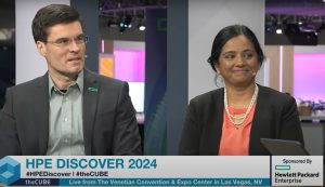 Tony Koinov, Sr. VP and GM of GreenLake at HPE, and Latha Vishnubhotla, chief platform officer at HPE, with theCUBE about GreenLake cloud during HPE Discover 2024.