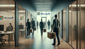Workers in an office - presumably the offices where microsoft layoffs are happening