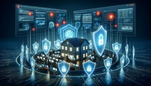 This image reflects glowing digital shields symbolizing cyber defense for SMBs, conveying themes of security, protection and technology.