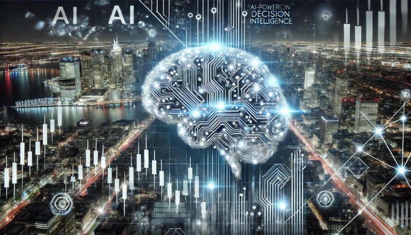 The image depicts how AI-powered decision intelligence is reshaping finance.