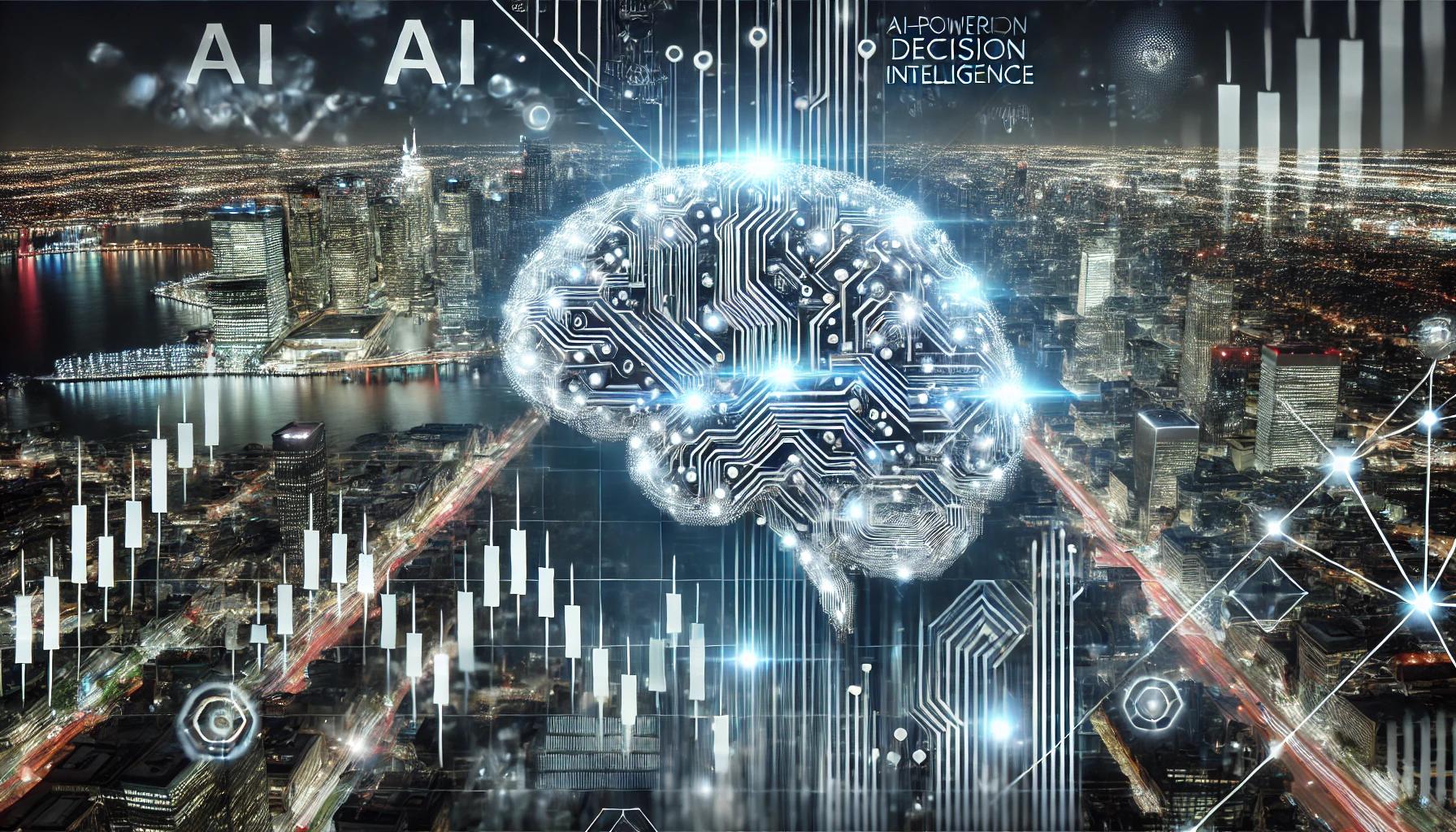 The image depicts how AI-powered decision intelligence is reshaping finance.