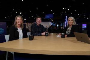 Jessica Yeck, SVP at TD SYNNEX, Bill Pearson, VP at Intel, and Jessica Flinders, SVP at NetApp, talk with theCUBE about AI deployment during NetApp's "Architecting Outcomes in the Era of Intelligence" event - 2025.