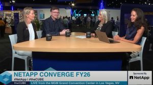 Jessica Yeck, SVP at TD SYNNEX, Bill Pearson, VP at Intel, and Jessica Flinders, SVP at NetApp, talk with theCUBE about AI deployment during the NetAppIntelligence event.