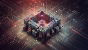 Abstract art of a quantum computer processing qubits with numbers networking into it