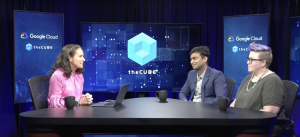 Alexis Johnson of Google Cloud and Gaurav Goel of NTT DATA on stage at the Google Cloud Partner AI Series discussing enterprise AI transformation.
