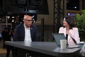 Nidhi Srivastava (right), Genpact, and Pallab Deb (left), Google Cloud, talk to theCUBE about the agentic AI blueprint for success, why process intelligence is surging as the decisive enterprise advantage, and how agentic AI is reshaping finance and operations workflows, at Google Cloud Next 2026.