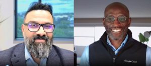 Waqas Ahmed, vice president of AI engineering at OpenText, and Yemi Falokun (right), global AI/ML partner engineering lead at Google, talk to theCUBE about context engineering at Google Cloud Next 2026.