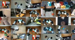 A collage of images display dual-armed robotic arms at work