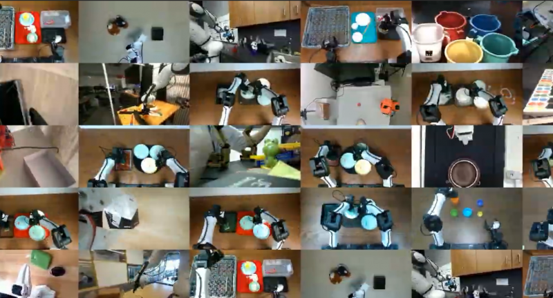 A collage of images display dual-armed robotic arms at work