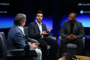 CoreWeave's Harshdeep Banwait (center) and Nvidia's Dion Harris (right) spoke with theCUBE about the integration of processore technology in the latest offering.