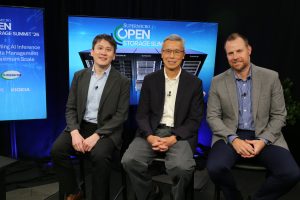 William Li, general manager of solution management at Super Micro Computer Inc.; Ka Wai Leung, AI solutions product management at IBM Corp.; and Anders Graham, senior director of SSD marketing and business development at Kioxia Holdings Corp., talk with theCUBE about AI inference infrastructure at the Supermicro Open Storage Summit interview series.