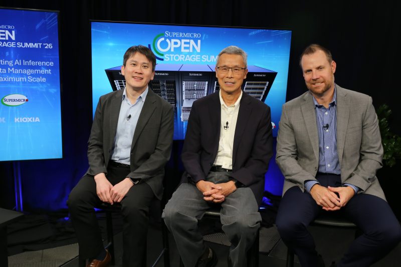 William Li, general manager of solution management at Super Micro Computer Inc.; Ka Wai Leung, AI solutions product management at IBM Corp.; and Anders Graham, senior director of SSD marketing and business development at Kioxia Holdings Corp., talk with theCUBE about AI inference infrastructure at the Supermicro Open Storage Summit interview series.
